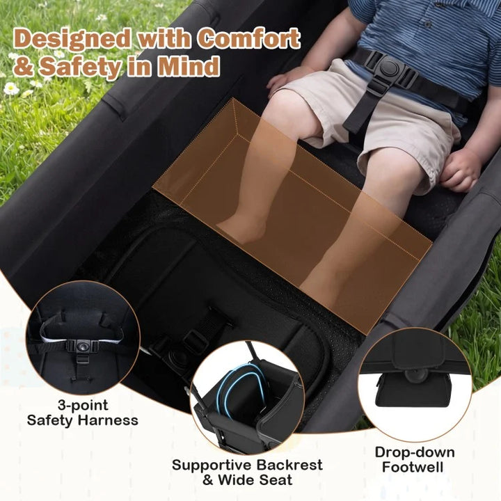Foldable 2-Seater Wagon Stroller with Removable Canopy