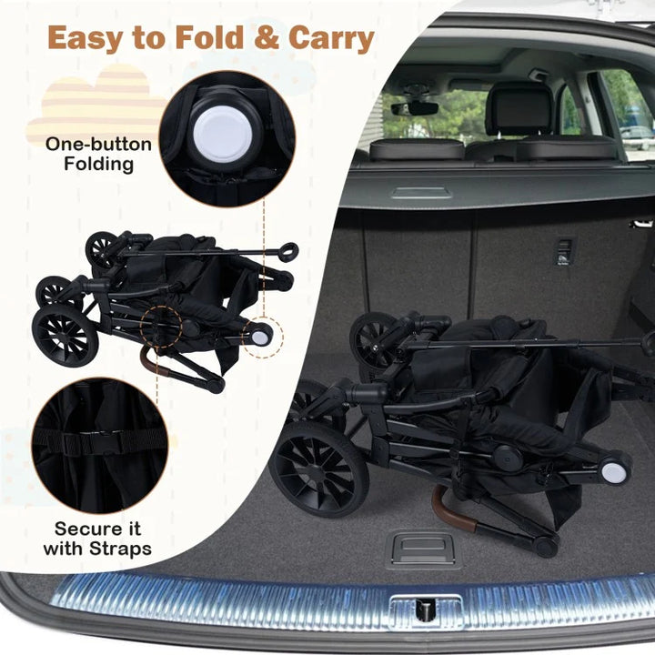 Foldable 2-Seater Wagon Stroller with Removable Canopy