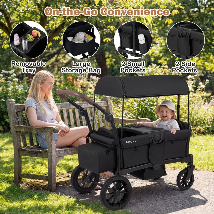 Foldable 2-Seater Wagon Stroller with Removable Canopy