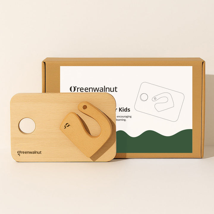 Kids Wooden Knife & Cutting Board Set – Safe Montessori Kitchen Tool