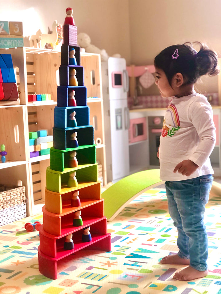 Large Wooden Rainbow Stacker Bundle – Montessori Stacking Toy for Kids