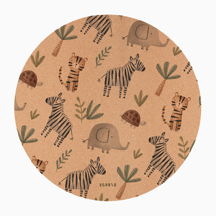 Baby Yoga Cork Mat (47" diameter - Round) - Jungle Adventure
