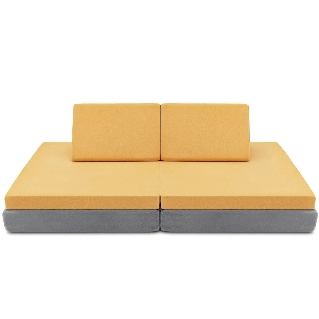 Yellow & Grey Convertible Kids Play Couch