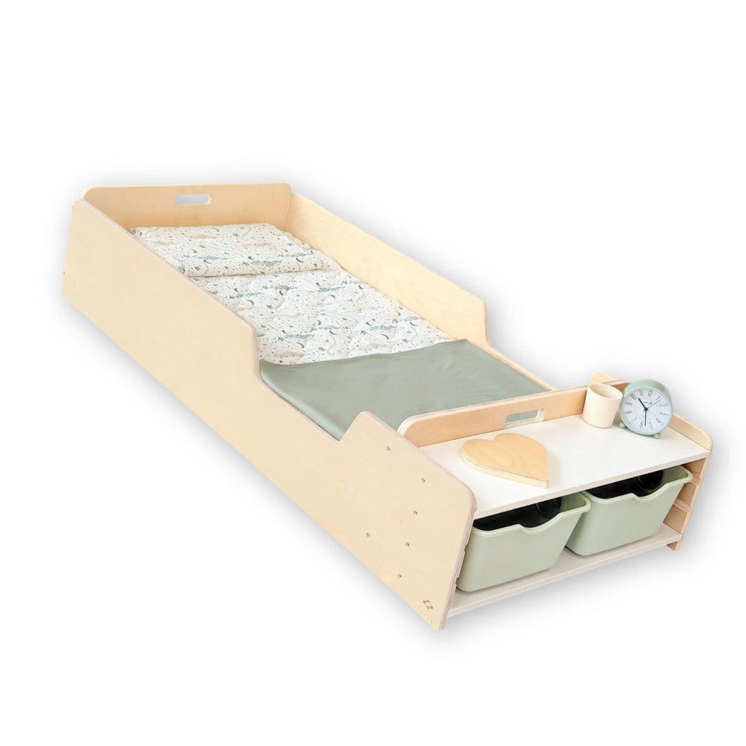 Montessori Floor Bed With Rails & Shelf (Crib) Made In Canada