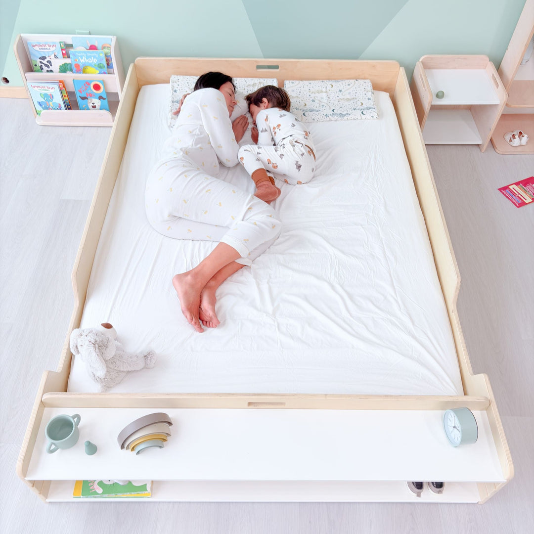 Montessori Floor Bed With Rails & Shelf (FULL) Made In Canada