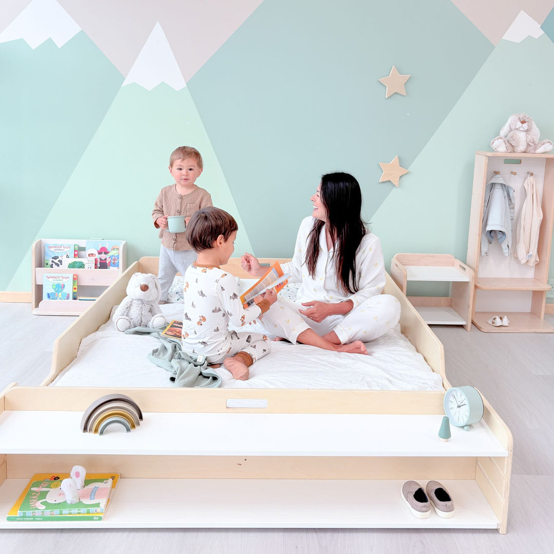 Montessori Floor Bed With Rails & Shelf (FULL) Made In Canada