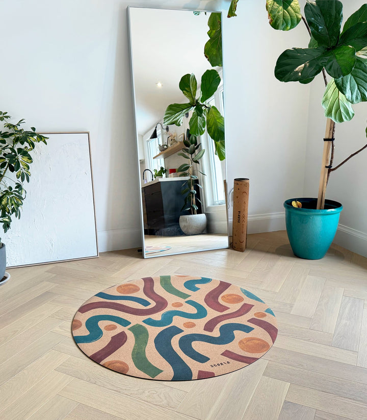 Baby Yoga Cork Mat (47" diameter - Round) - Brush Strokes