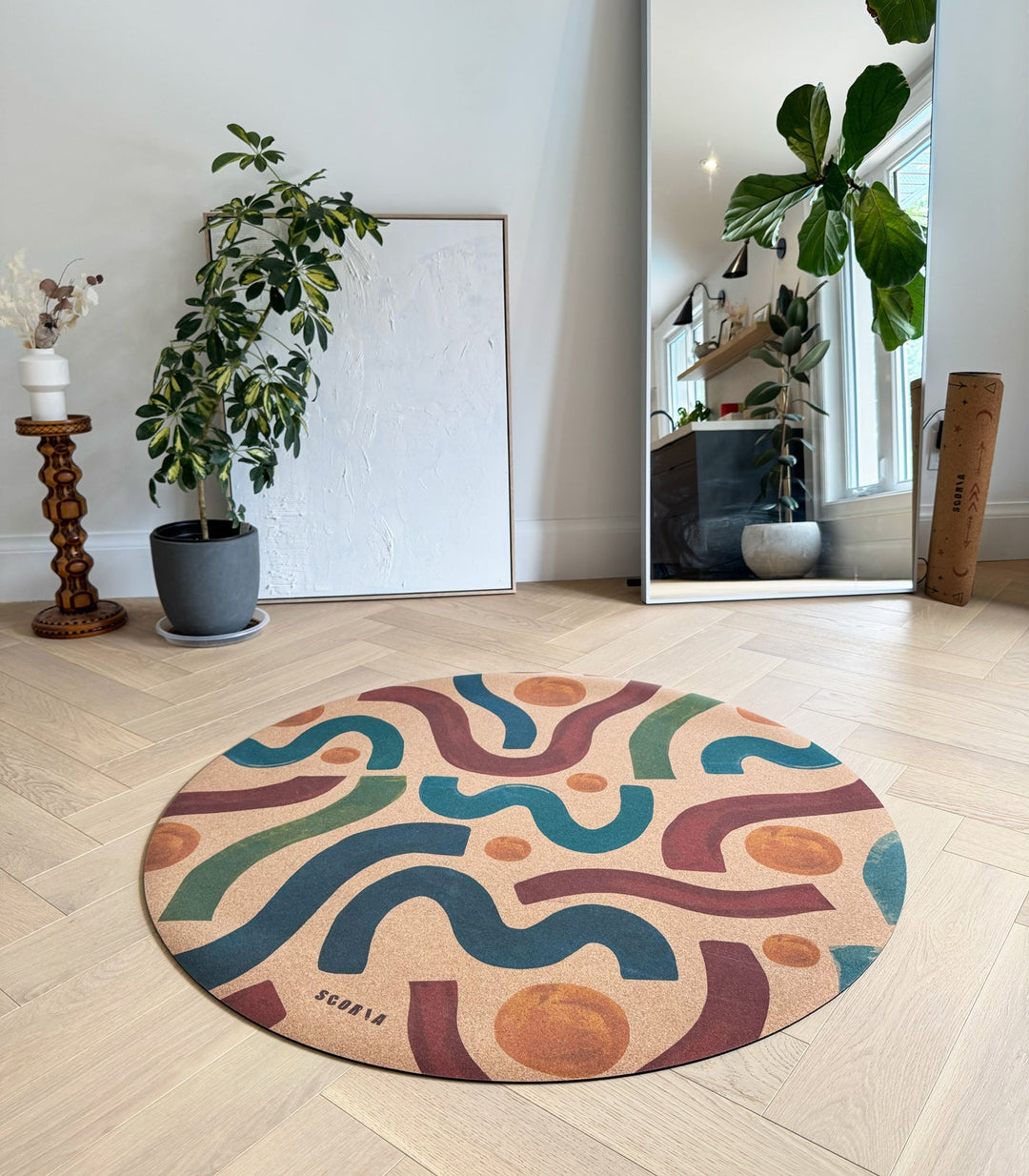 Baby Yoga Cork Mat (47" diameter - Round) - Brush Strokes
