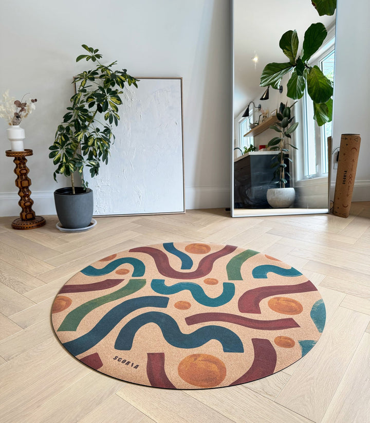 Baby Yoga Cork Mat (47" diameter - Round) - Brush Strokes