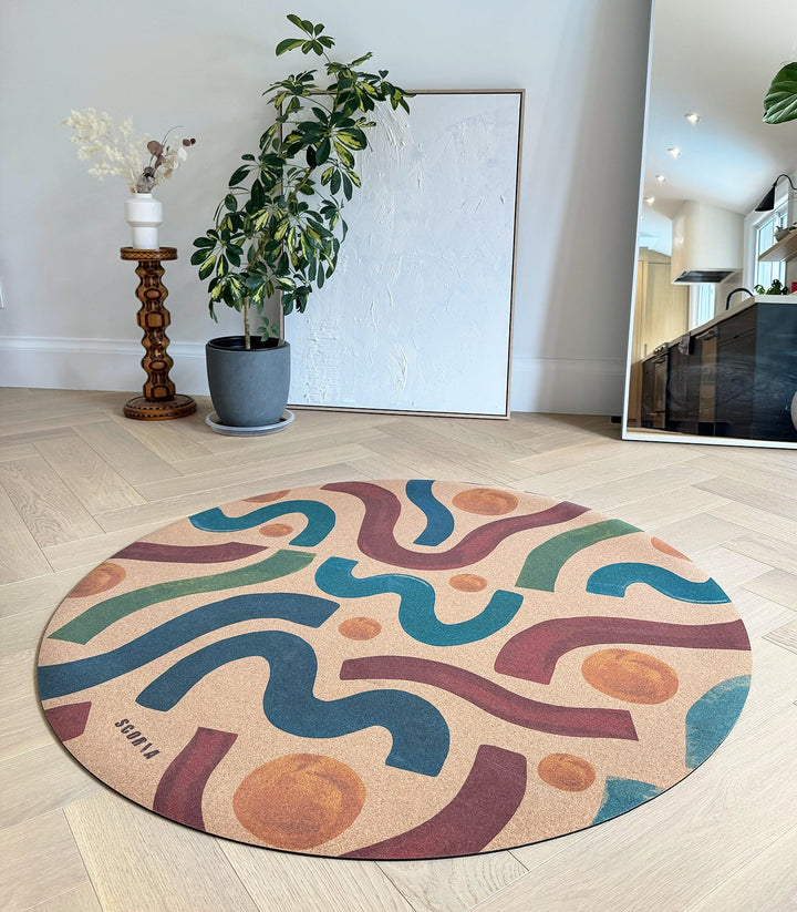 Baby Yoga Cork Mat (47" diameter - Round) - Brush Strokes