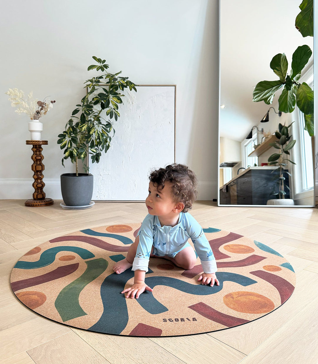 Baby Yoga Cork Mat (47" diameter - Round) - Brush Strokes