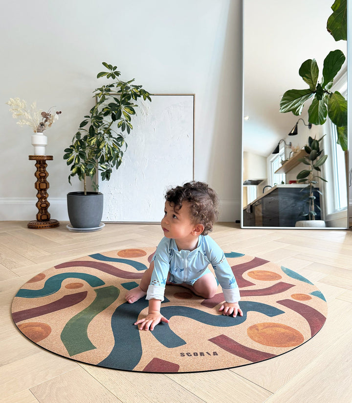 Baby Yoga Cork Mat (47" diameter - Round) - Brush Strokes