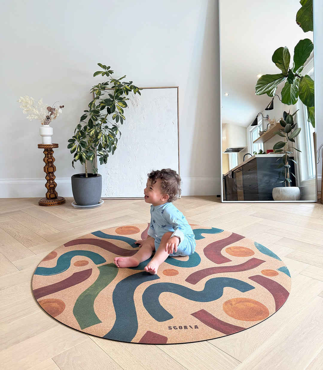 Baby Yoga Cork Mat (47" diameter - Round) - Brush Strokes