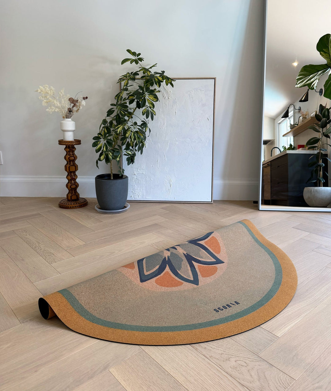 XL Cork Yoga Mat (53" diameter - Round) - Blue Petals