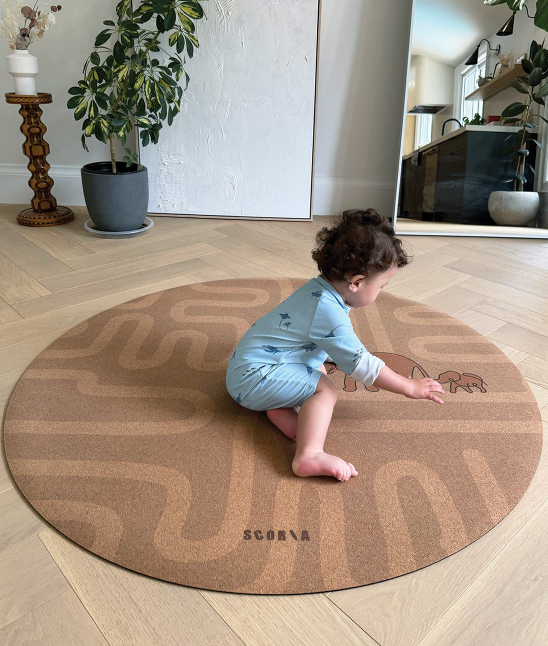 Baby Yoga Cork Mat (47" diameter - Round) - Elephant Walk