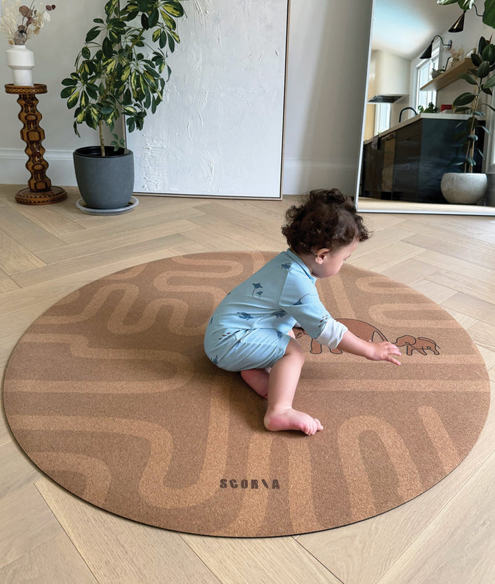 Baby Yoga Cork Mat (47" diameter - Round) - Elephant Walk