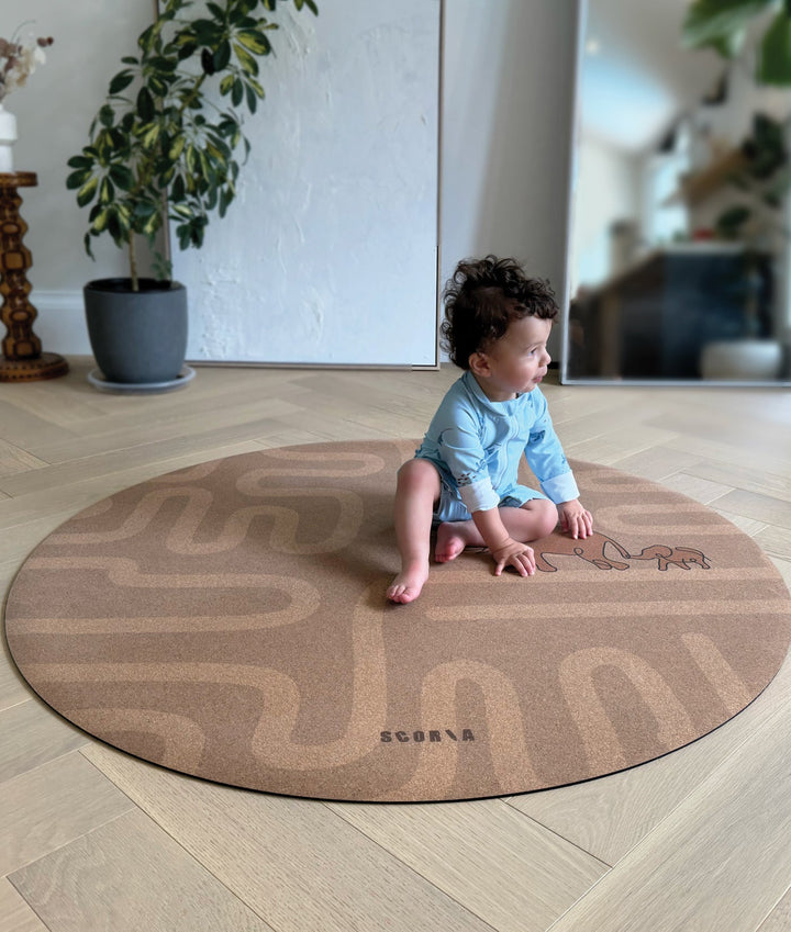 Baby Yoga Cork Mat (47" diameter - Round) - Elephant Walk