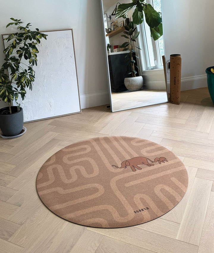 Baby Yoga Cork Mat (47" diameter - Round) - Elephant Walk