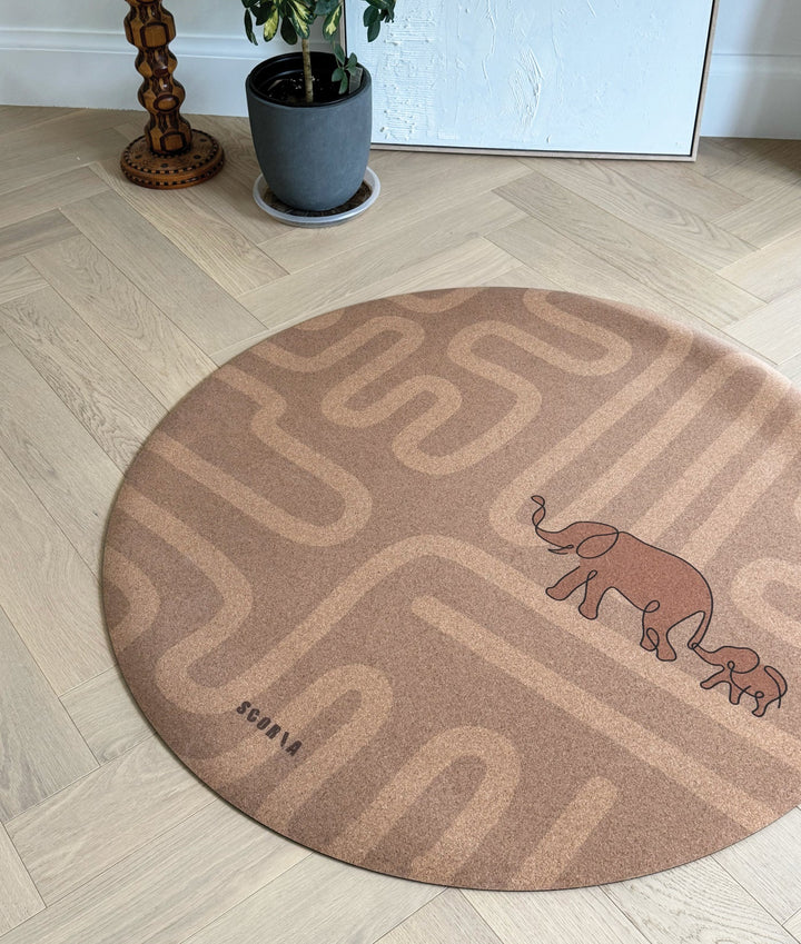 Baby Yoga Cork Mat (47" diameter - Round) - Elephant Walk
