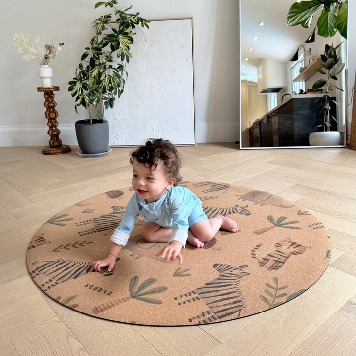 Baby Yoga Cork Mat (47" diameter - Round) - Jungle Adventure