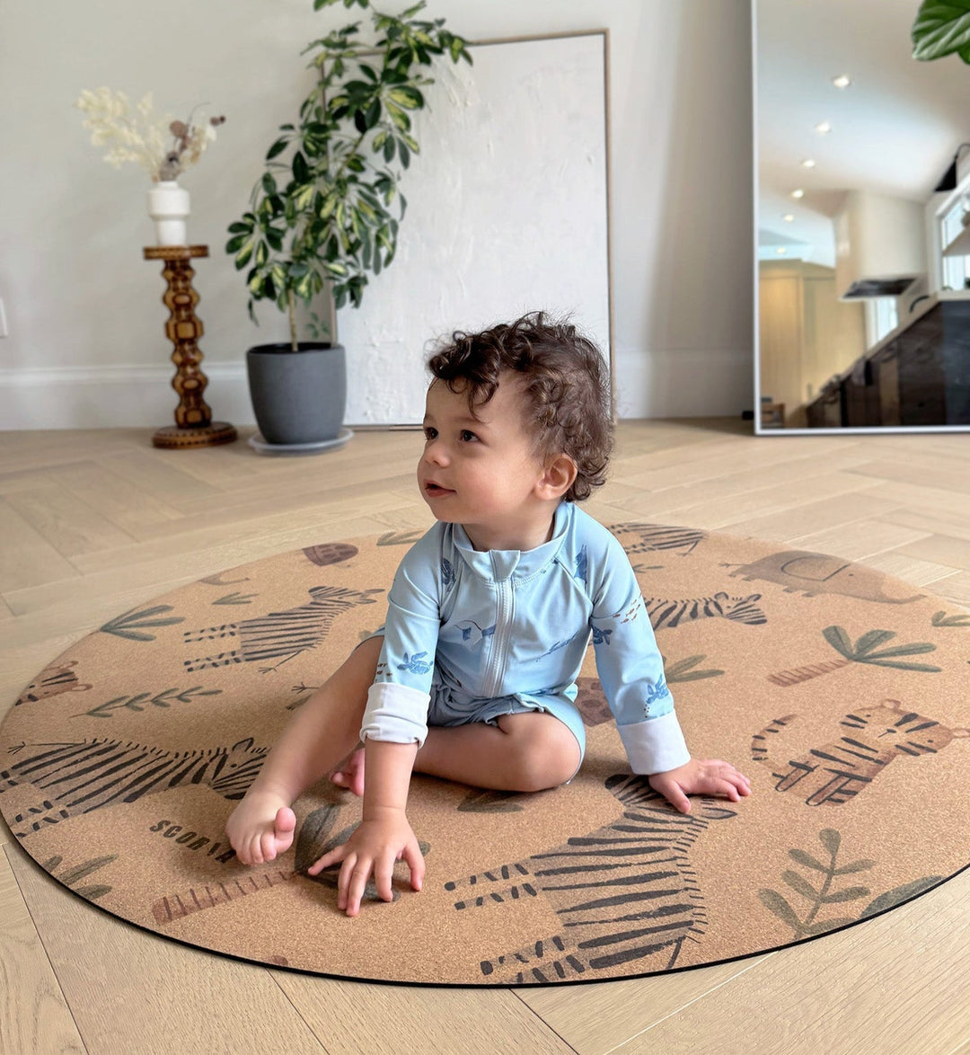Baby Yoga Cork Mat (47" diameter - Round) - Jungle Adventure