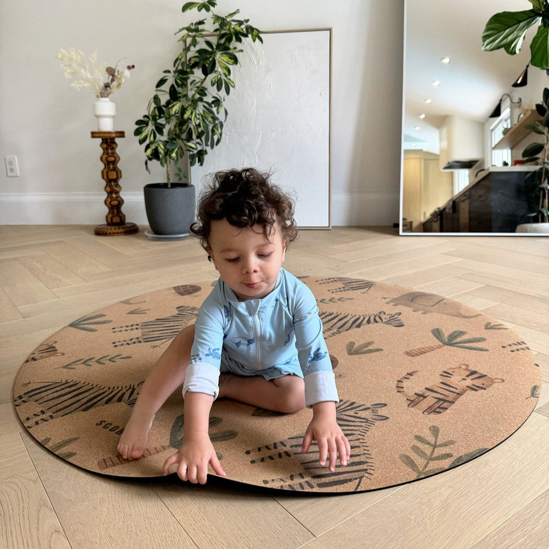 Baby Yoga Cork Mat (47" diameter - Round) - Jungle Adventure