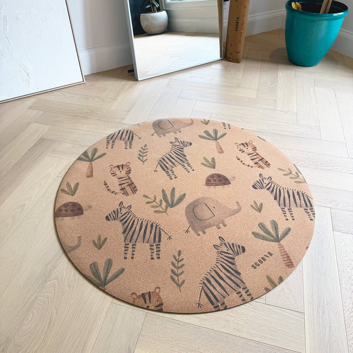 Baby Yoga Cork Mat (47" diameter - Round) - Jungle Adventure