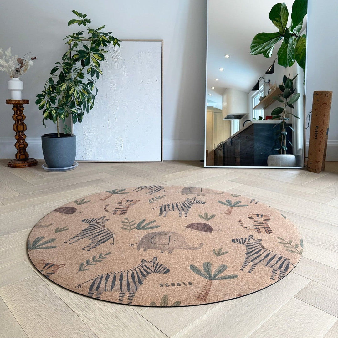 Baby Yoga Cork Mat (47" diameter - Round) - Jungle Adventure