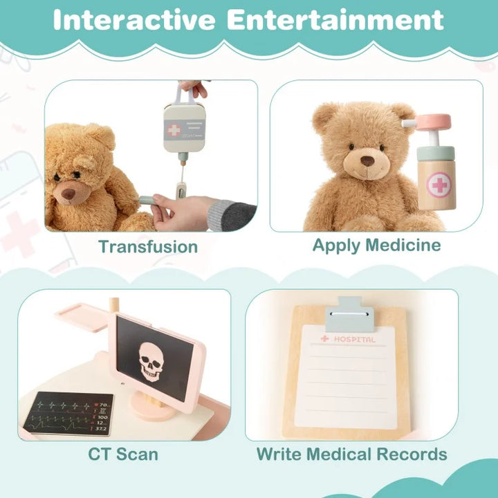 Wooden Doctor Playset for Kids with Cart – Pretend Play Medical Kit for Toddlers (Ages 3+)