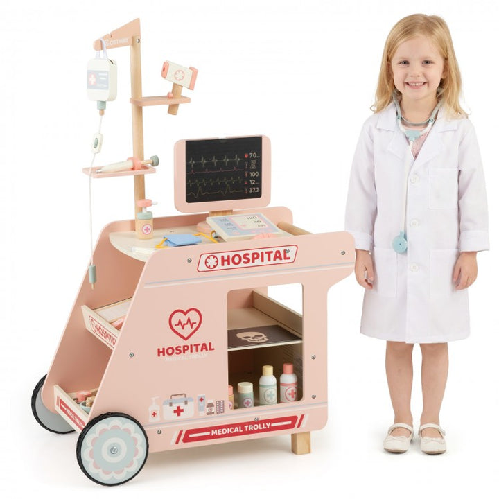 Wooden Doctor Playset for Kids with Cart – Pretend Play Medical Kit for Toddlers (Ages 3+)