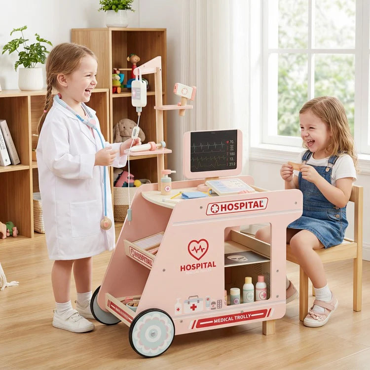 Wooden Doctor Playset for Kids with Cart – Pretend Play Medical Kit for Toddlers (Ages 3+)