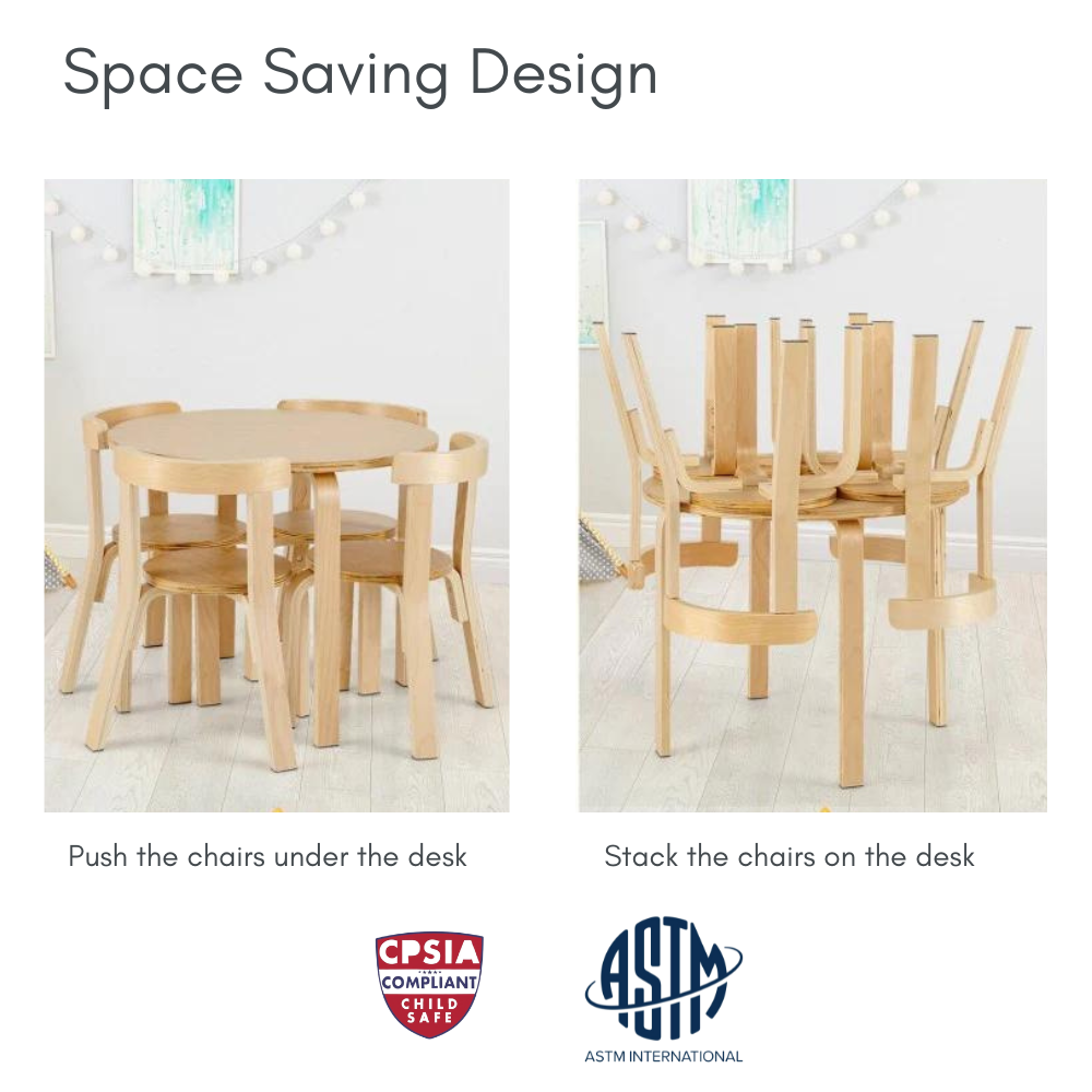 Wooden Desk And Chairs Set For Toddler In Natural Color