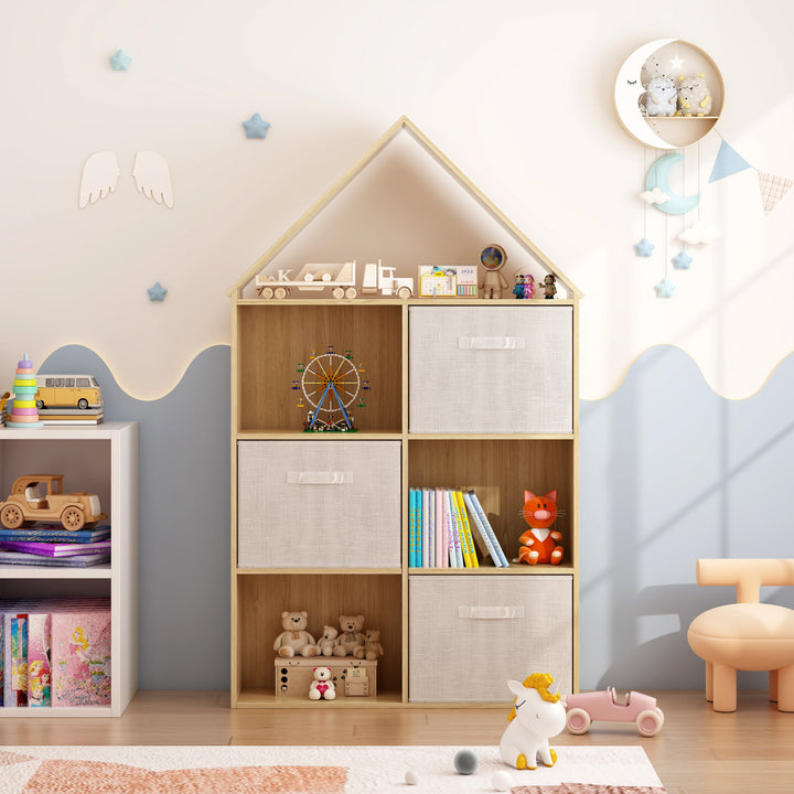 ARY House Bookshelf, Montessori Kids Bookcase with 3 Cloth Drawers
