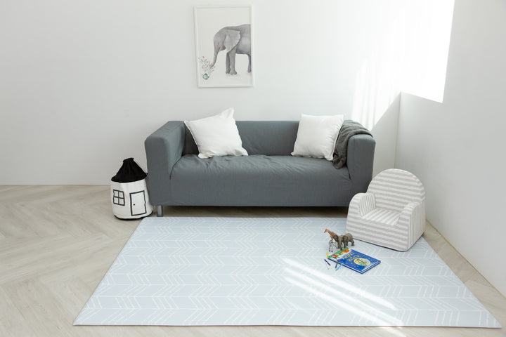 Baby Care Grey with Stripe kids sofa in a living room