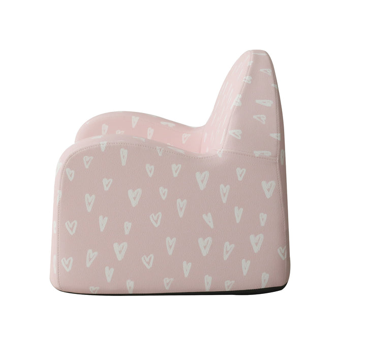 Baby Care Soffkin kids sofa in Pink with Hearts, side view