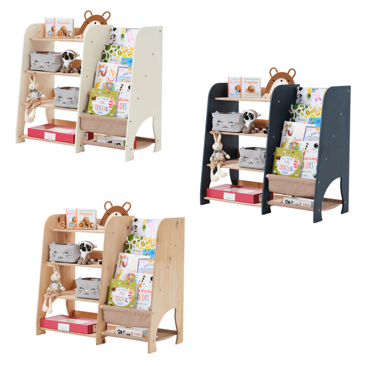 Wooden Montessori Shelves for Toddler 2in1: Bookshelf & Toy Shelving