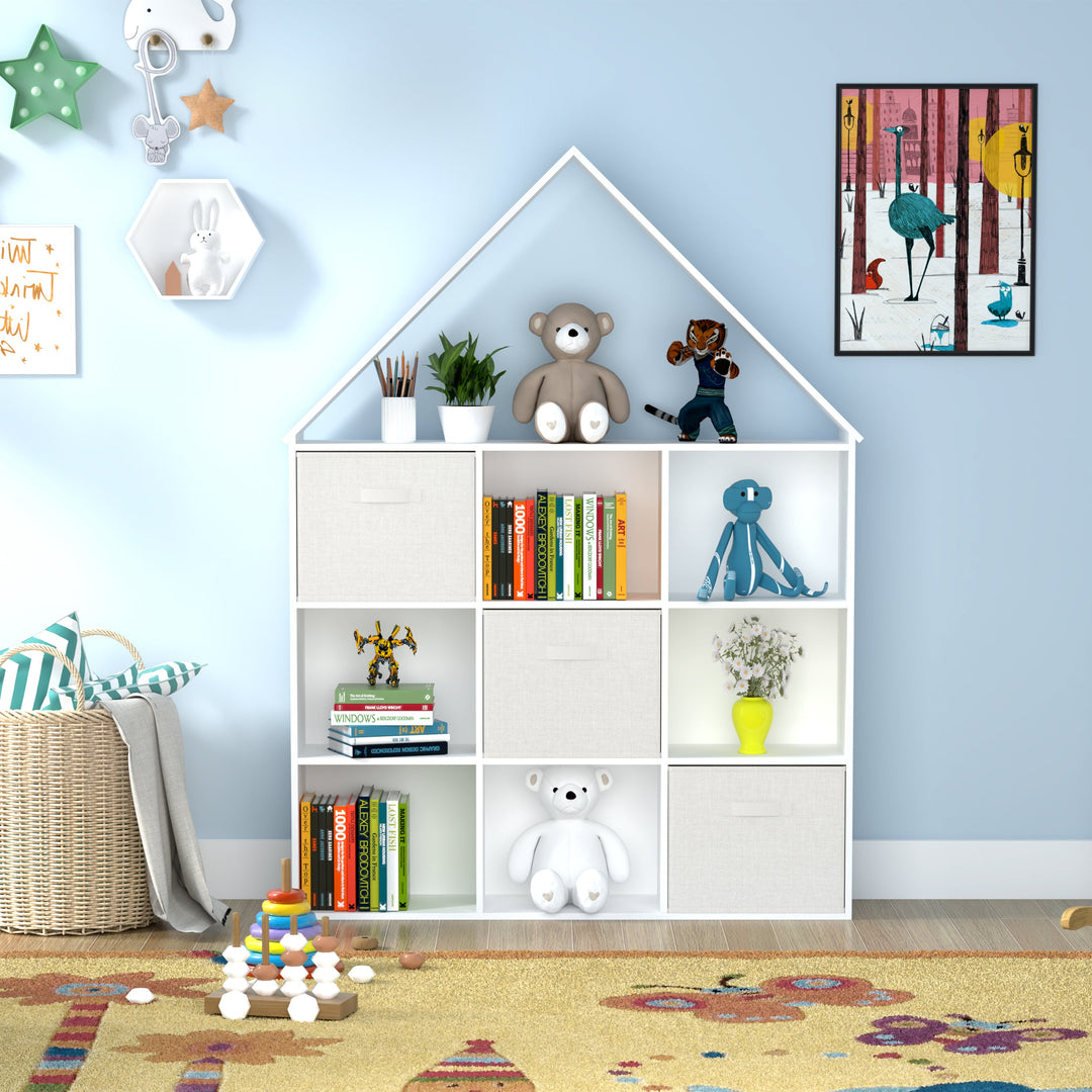 ARY House Bookshelf, Montessori Kids Bookcase with 3 Cloth Drawers