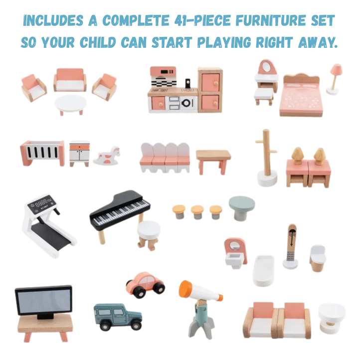 Wooden Doll House - Pink