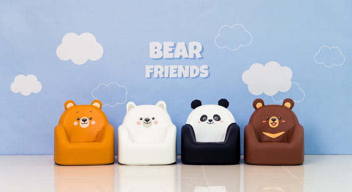 Four Dwinguler Bear Friends kids sofas lined up