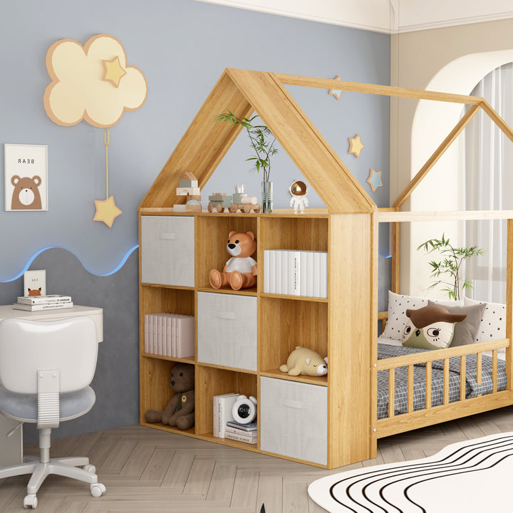 ARY House Bookshelf, Montessori Kids Bookcase with 3 Cloth Drawers