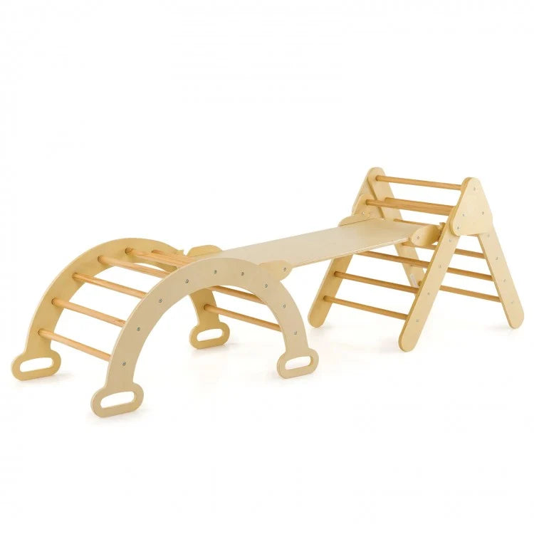 Wooden Pikler Triangle, Rocker And Ramp Set For Toddlers