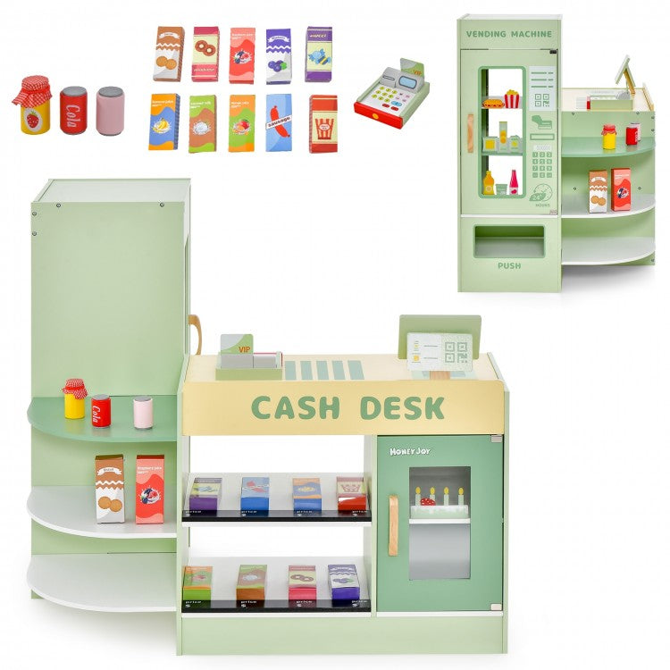 Kids Wooden Supermarket Play Toy Set with Checkout Counter
