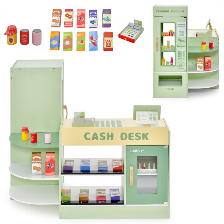 Kids Wooden Supermarket Play Toy Set with Checkout Counter