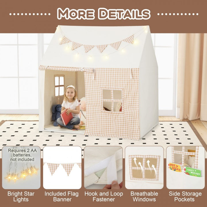 Kids Large Playhouse with String Lights and Mat