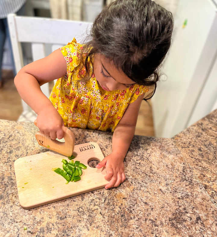 Kids Wooden Knife & Cutting Board Set – Safe Montessori Kitchen Tool