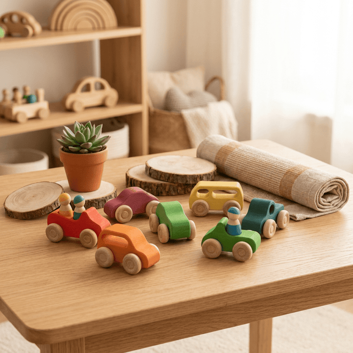 Montessori Wooden Cars and Peg Dolls