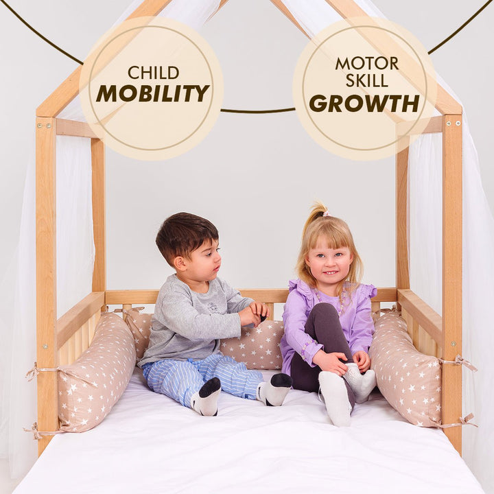 Montessori House Floor Bed With Fence and Roof  - Twin Size