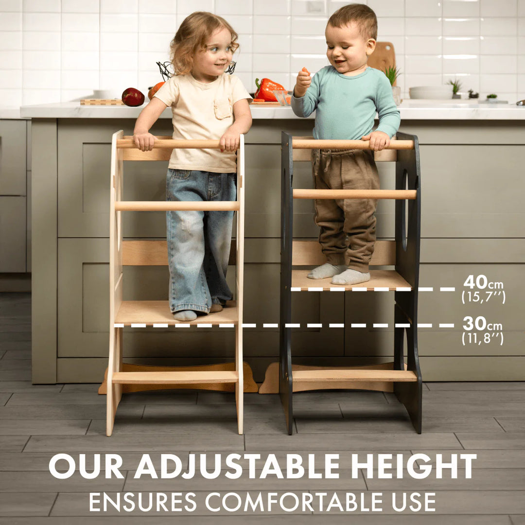 Stable Montessori Learning Tower: Wooden Growing Chair - Grey