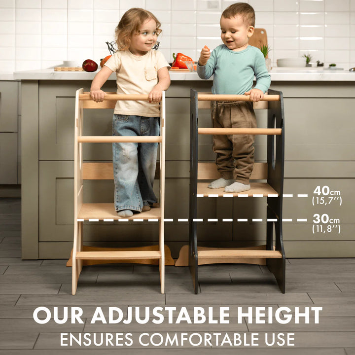 Stable Montessori Learning Tower: Wooden Growing Chair - Grey
