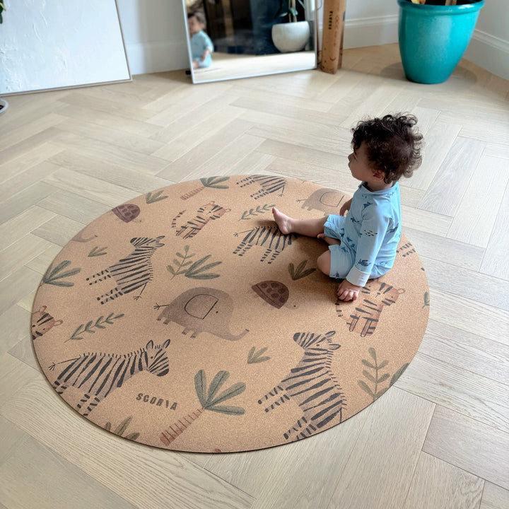 Baby Yoga Cork Mat (47" diameter - Round) - Jungle Adventure